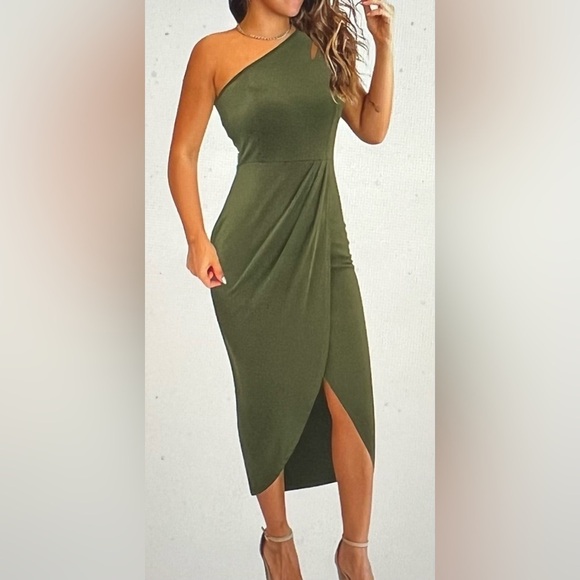 Royal Matrix Green Women's Sexy One Shoulder Cutout Ruched Bodycon Dress - Picture 7 of 11